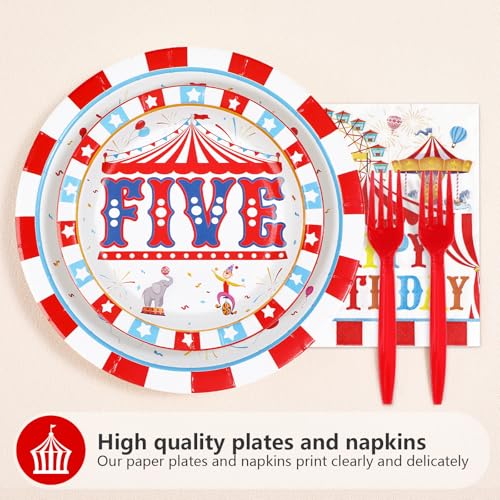 96 Pcs Carnival 5th Birthday Party Plates and Napkins - Grencian