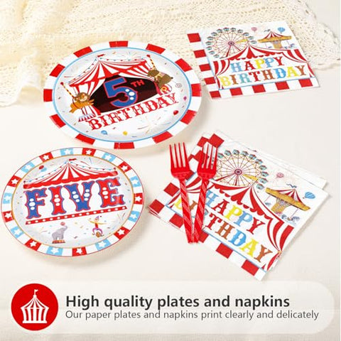 96 Pcs Carnival 5th Birthday Party Plates and Napkins - Grencian