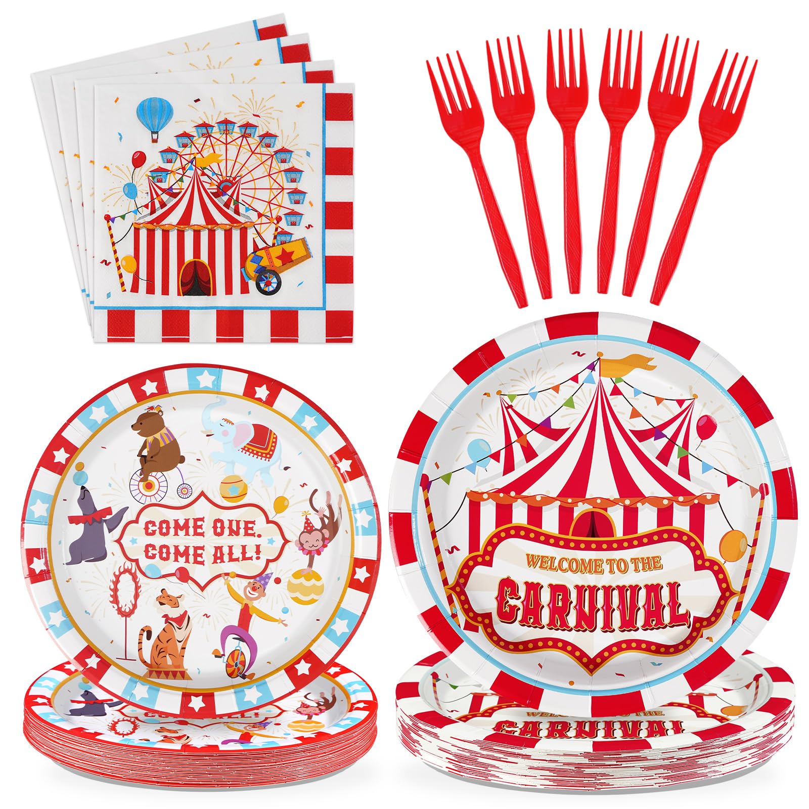 96 Pcs Carnival Party Plates and Napkins - Grencian