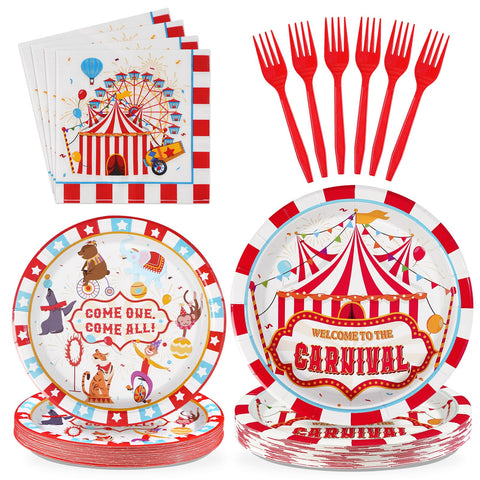 96 Pcs Carnival Party Plates and Napkins - Grencian