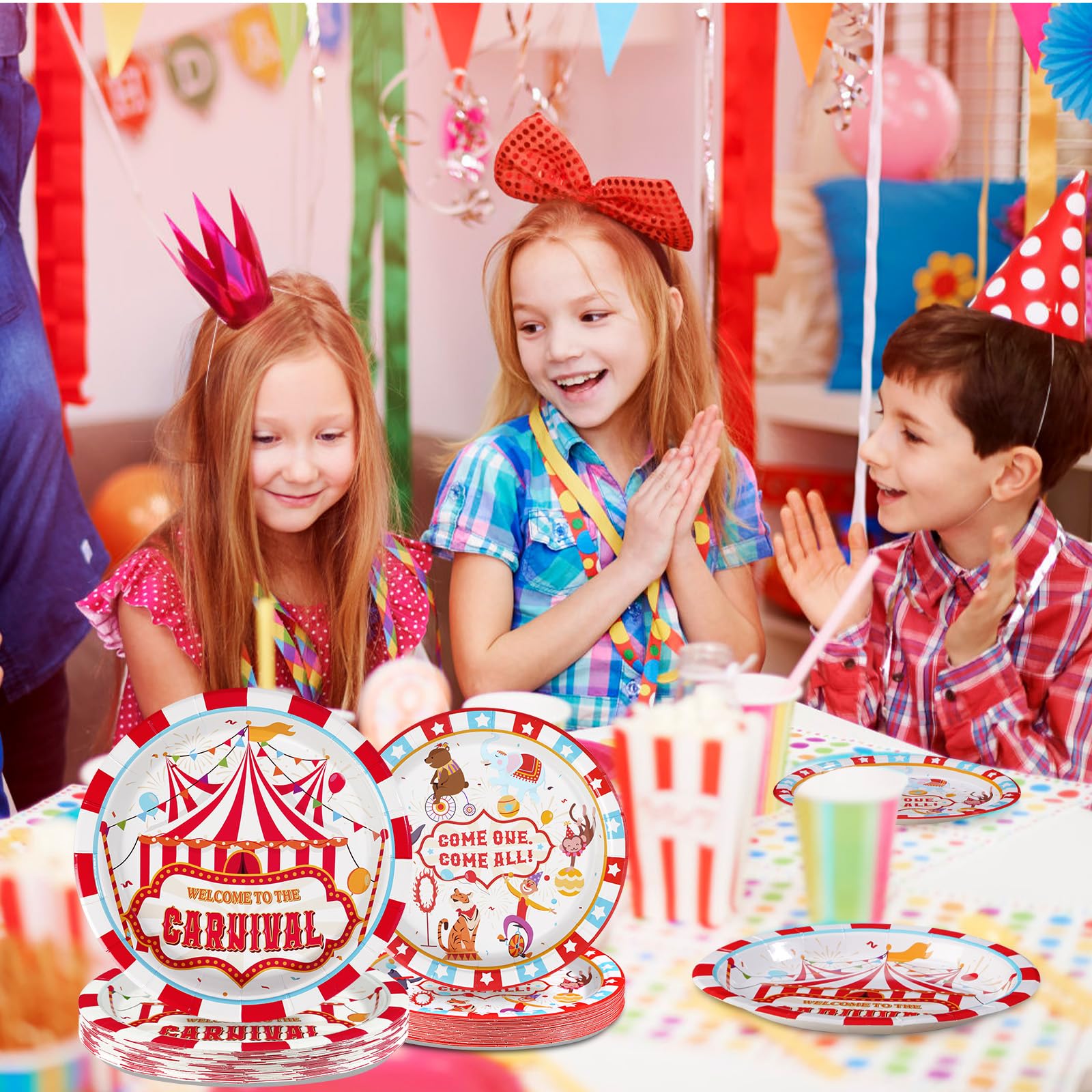 96 Pcs Carnival Party Plates and Napkins - Grencian