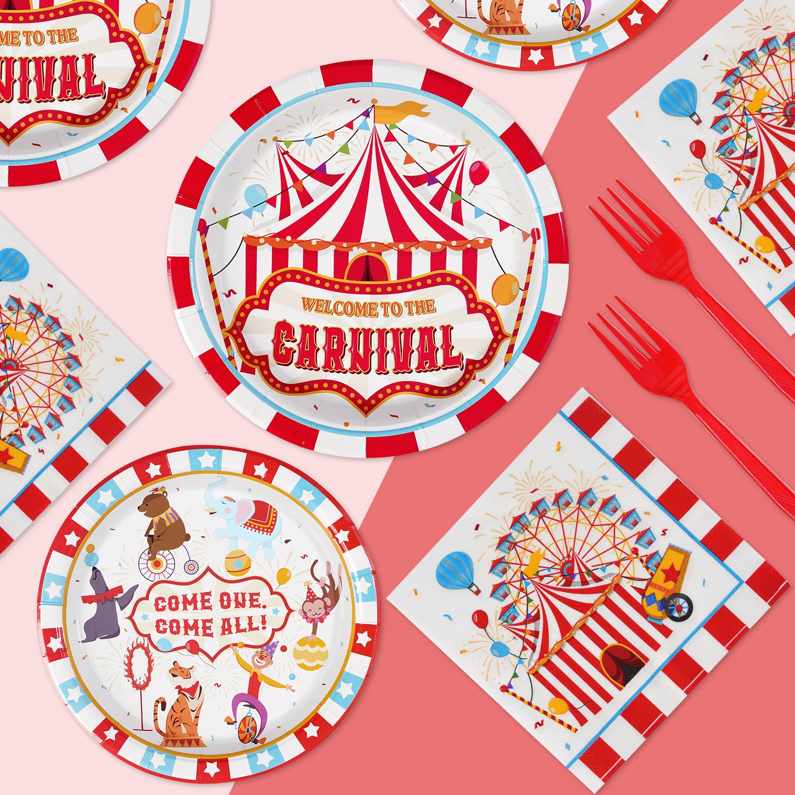 96 Pcs Carnival Party Plates and Napkins - Grencian