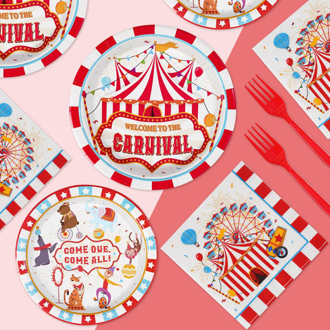 96 Pcs Carnival Party Plates and Napkins - Grencian