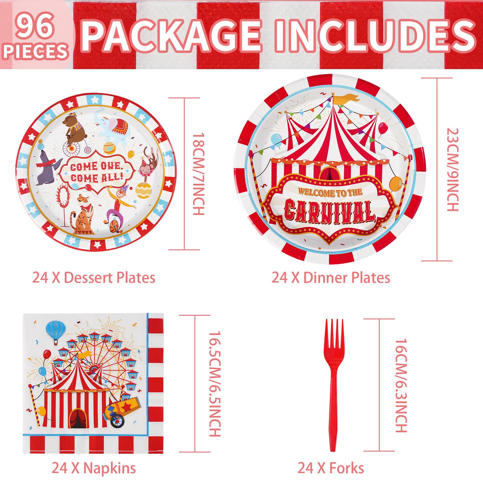 96 Pcs Carnival Party Plates and Napkins - Grencian