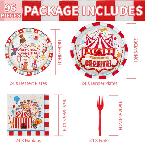 96 Pcs Carnival Party Plates and Napkins - Grencian