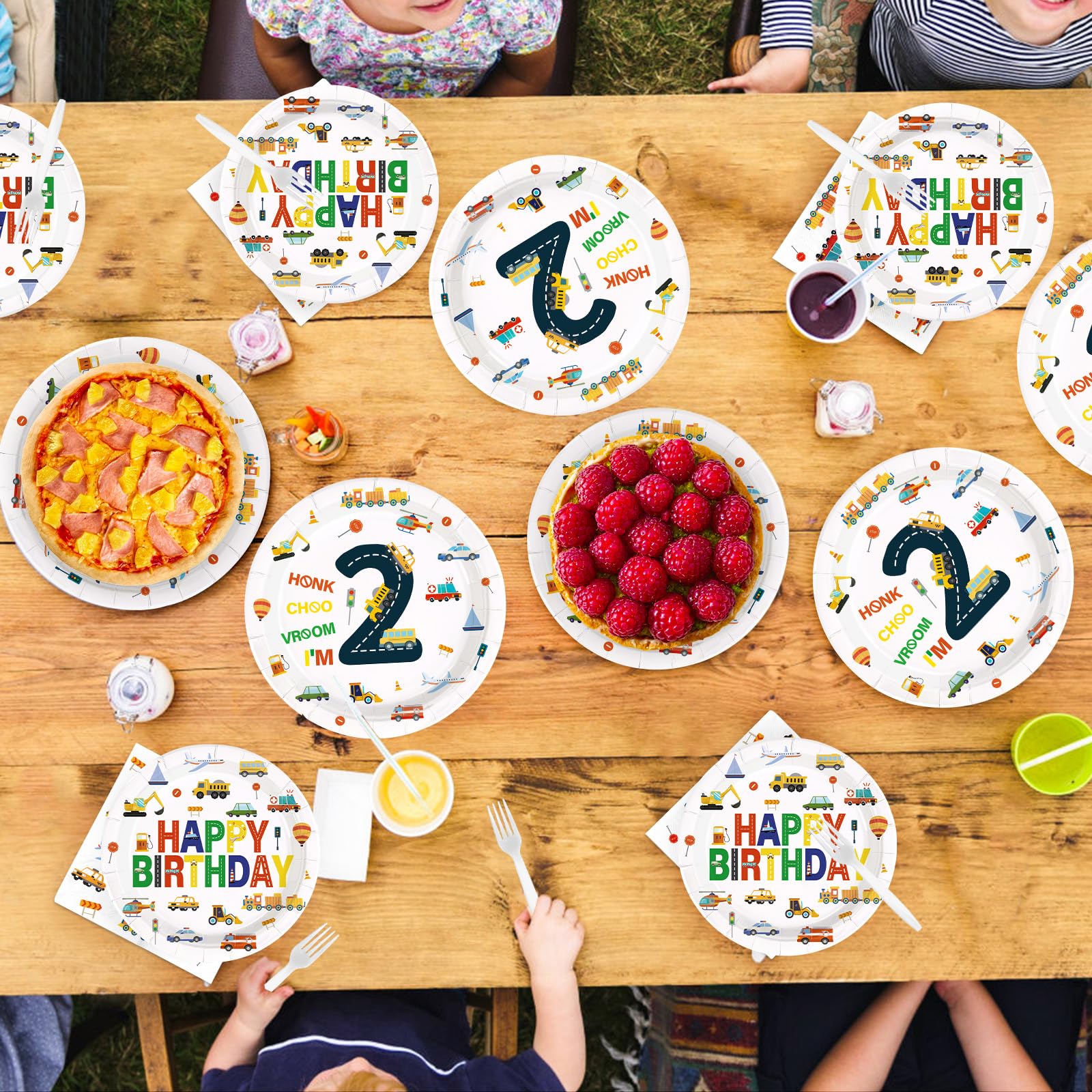 96 Pcs Cars 2nd Birthday Party Plates and Napkins - Grencian