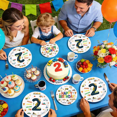 96 Pcs Cars 2nd Birthday Party Plates and Napkins - Grencian