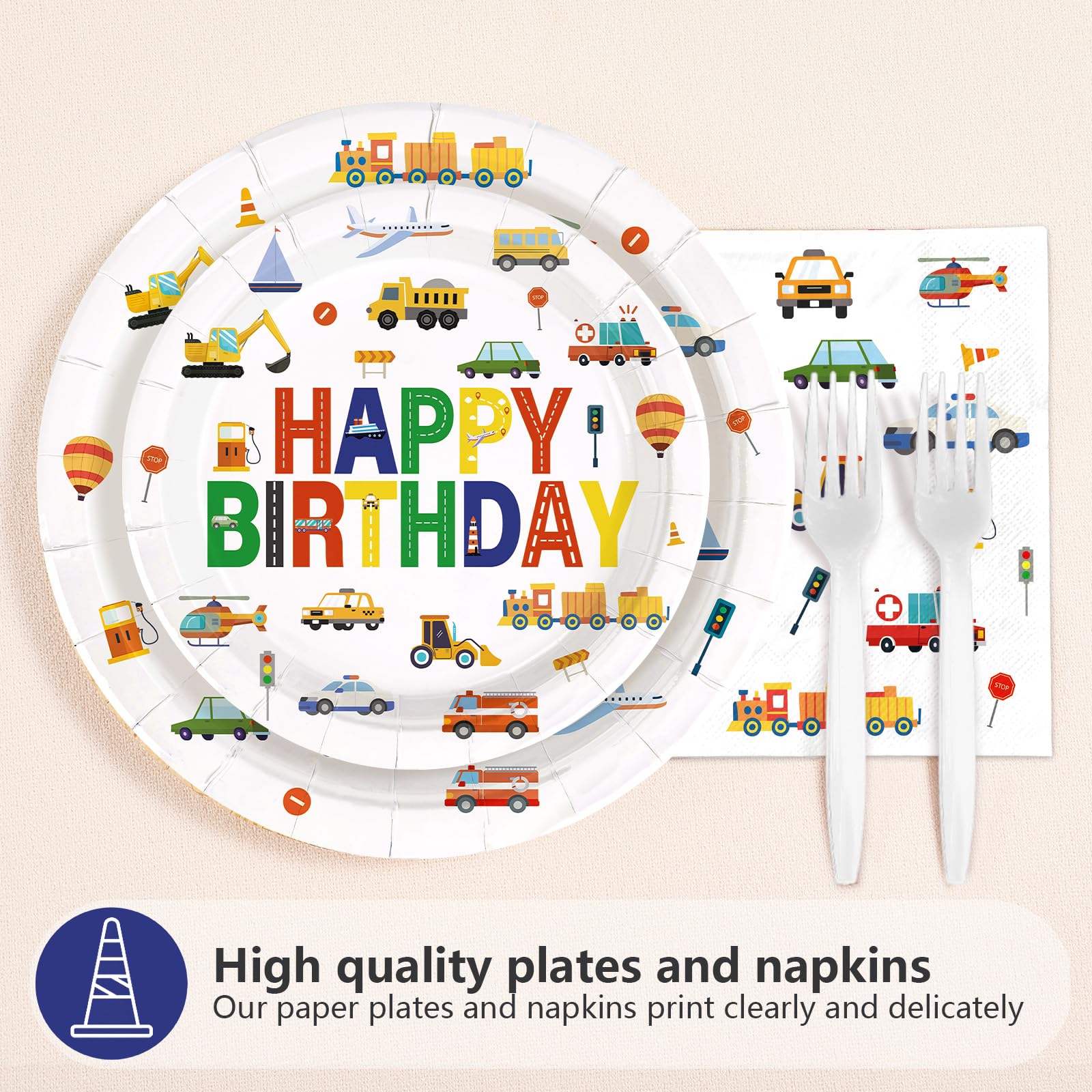 96 Pcs Cars 2nd Birthday Party Plates and Napkins - Grencian