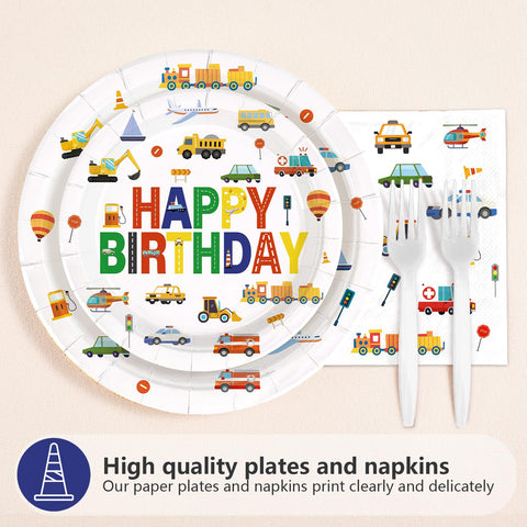 96 Pcs Cars 2nd Birthday Party Plates and Napkins - Grencian