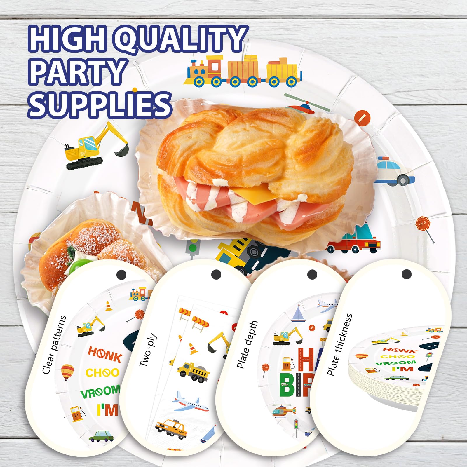 96 Pcs Cars 2nd Birthday Party Plates and Napkins - Grencian