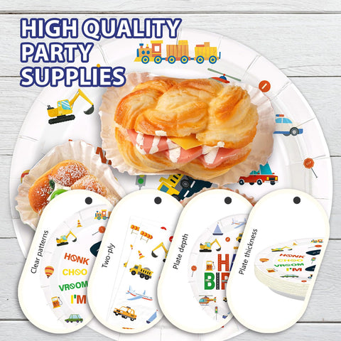 96 Pcs Cars 2nd Birthday Party Plates and Napkins - Grencian