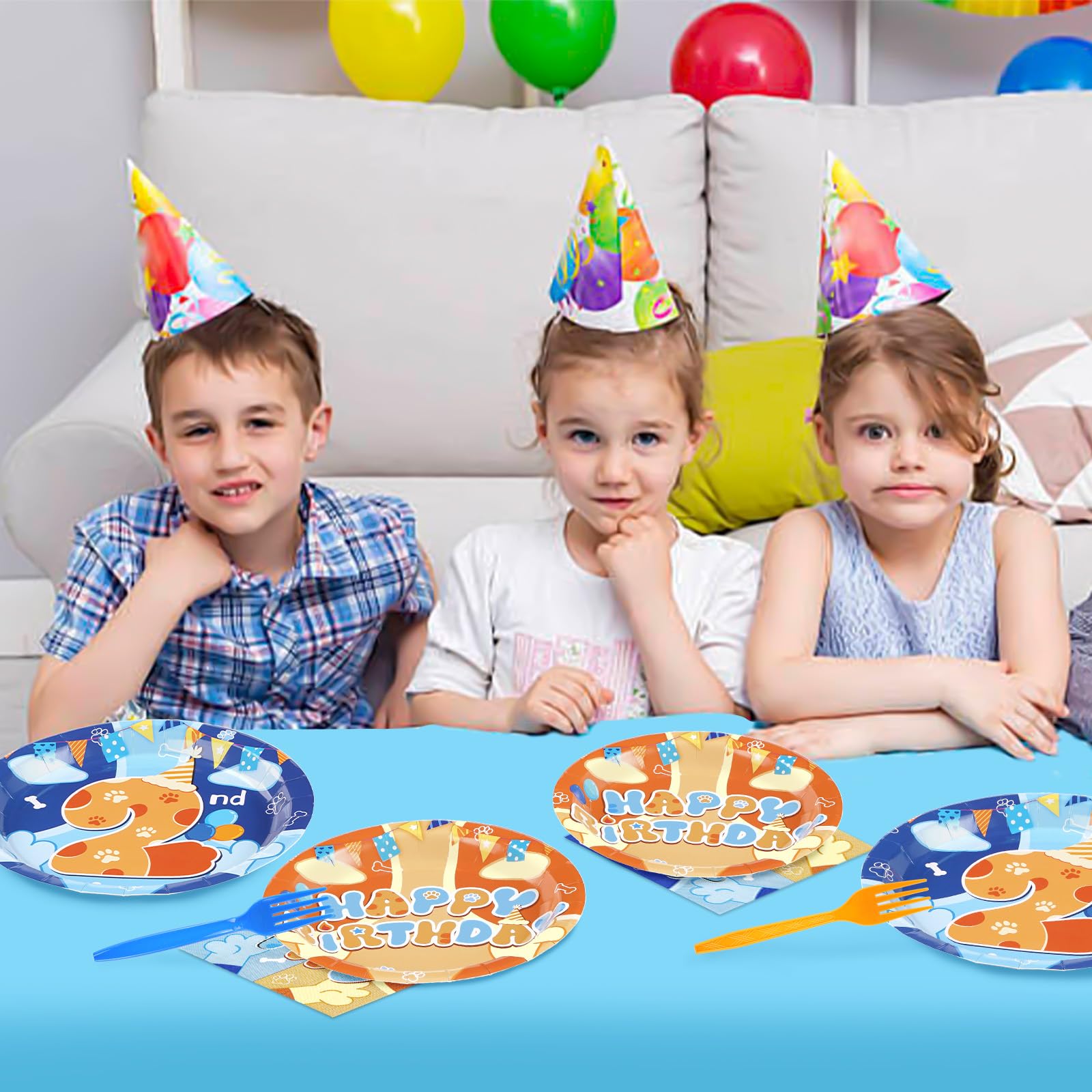 96 Pcs Cartoon 2nd Birthday Party Plates and Napkins - Grencian