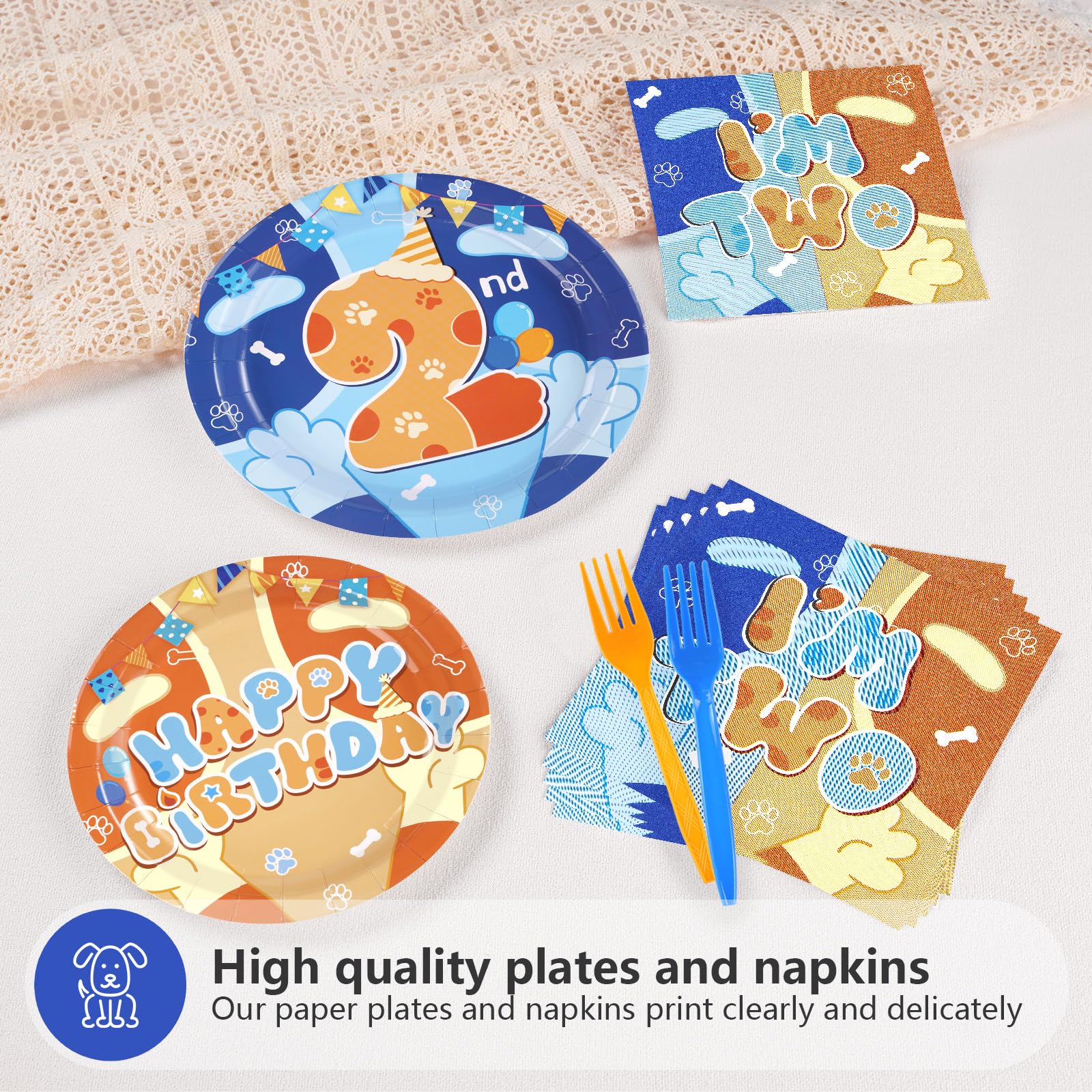 96 Pcs Cartoon 2nd Birthday Party Plates and Napkins - Grencian