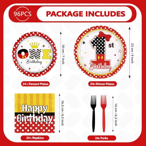 96 Pcs Cartoon Mouse 1st Birthday Party Plates and Napkins - Grencian