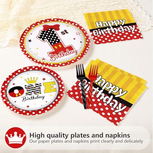 96 Pcs Cartoon Mouse 1st Birthday Party Plates and Napkins - Grencian