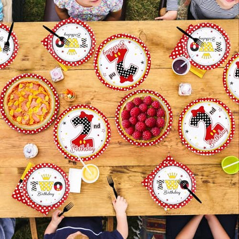 96 Pcs Cartoon Mouse 2nd Birthday Party Plates and Napkins - Grencian