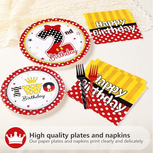 96 Pcs Cartoon Mouse 2nd Birthday Party Plates and Napkins - Grencian