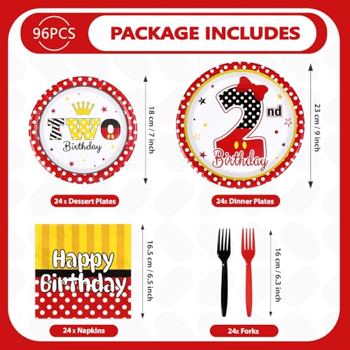 96 Pcs Cartoon Mouse 2nd Birthday Party Plates and Napkins - Grencian