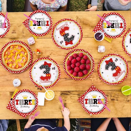 96 Pcs Cartoon Mouse 3rd Birthday Party Plates and Napkins - Grencian