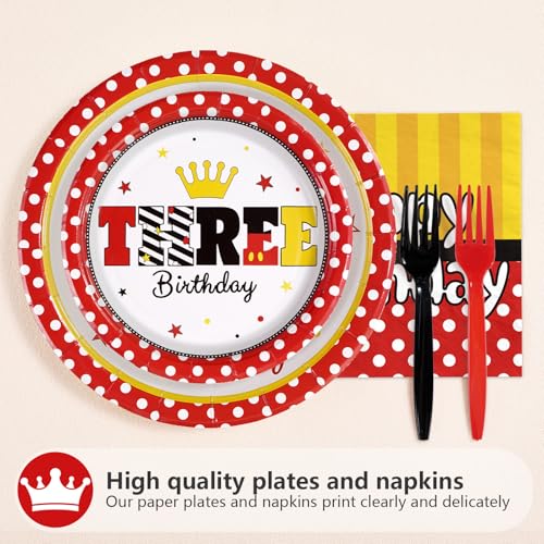 96 Pcs Cartoon Mouse 3rd Birthday Party Plates and Napkins - Grencian