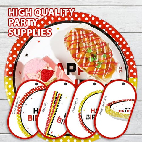 96 Pcs Cartoon Polka Dot Birthday Party Plates and Napkins - Grencian