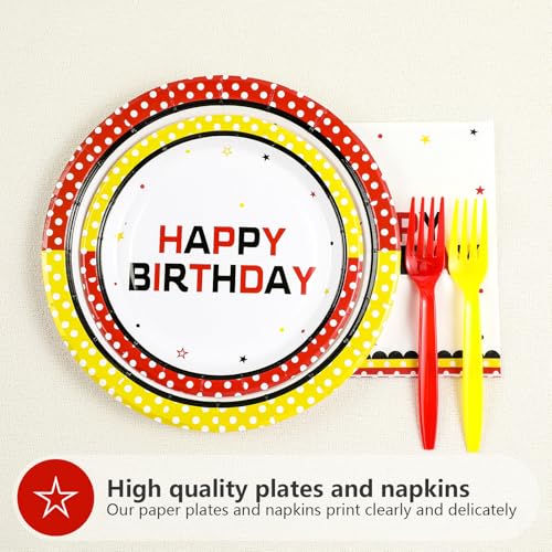 96 Pcs Cartoon Polka Dot Birthday Party Plates and Napkins - Grencian