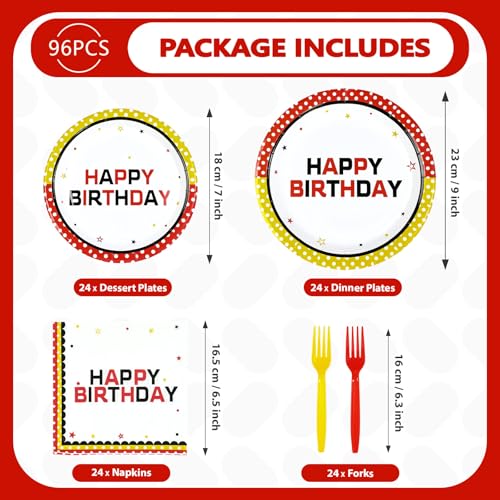 96 Pcs Cartoon Polka Dot Birthday Party Plates and Napkins - Grencian
