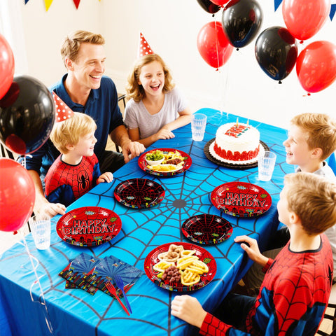 96 Pcs Cartoon Spider Birthday Party Plates and Napkins - Grencian