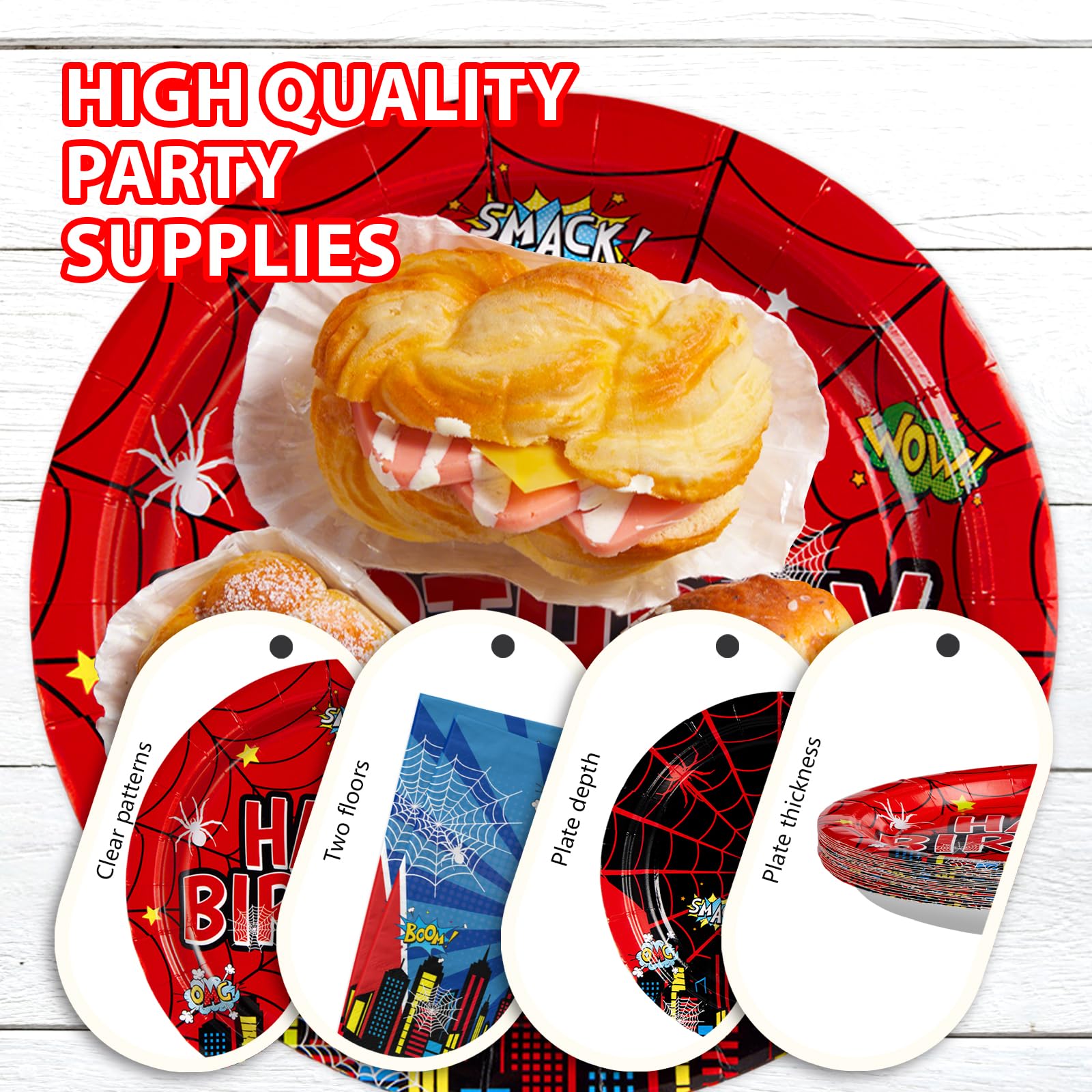 96 Pcs Cartoon Spider Birthday Party Plates and Napkins - Grencian