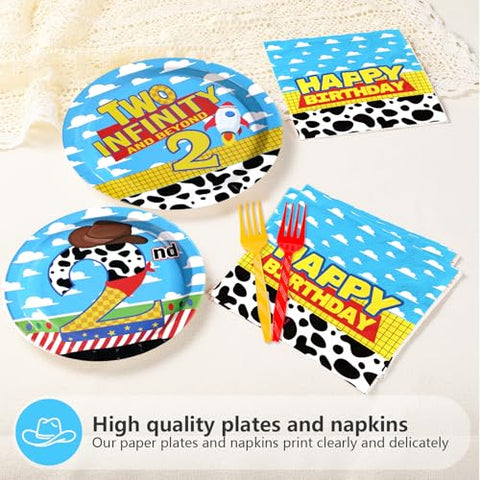 96 Pcs Cartoon Toy 2nd Birthday Party Plates and Napkins - Grencian