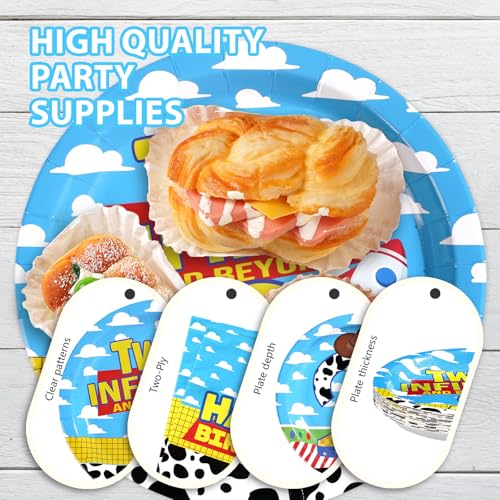 96 Pcs Cartoon Toy 2nd Birthday Party Plates and Napkins - Grencian