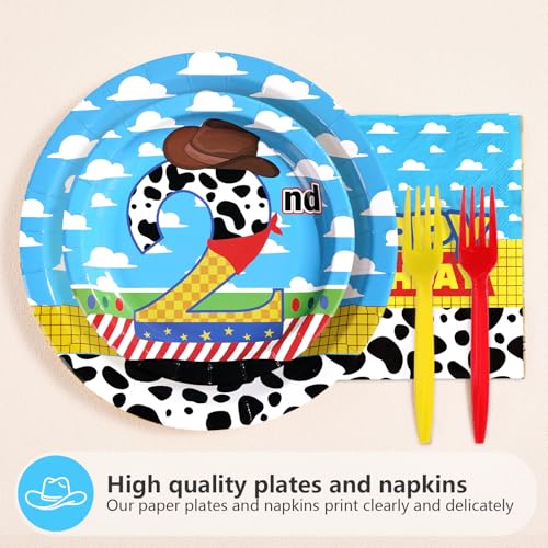 96 Pcs Cartoon Toy 2nd Birthday Party Plates and Napkins - Grencian
