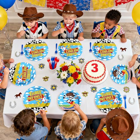 96 Pcs Cartoon Toy 3rd Birthday Party Plates and Napkins - Grencian