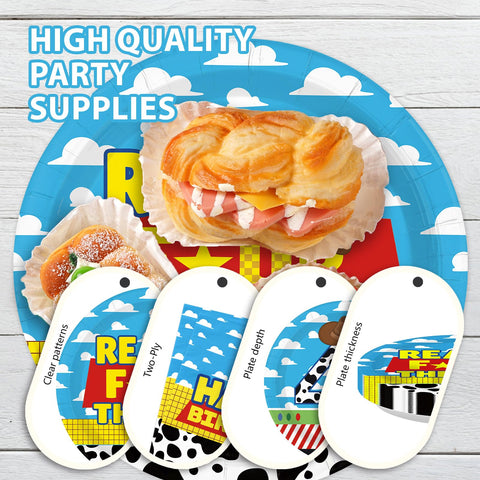 96 Pcs Cartoon Toy 4th Birthday Party Plates and Napkins - Grencian