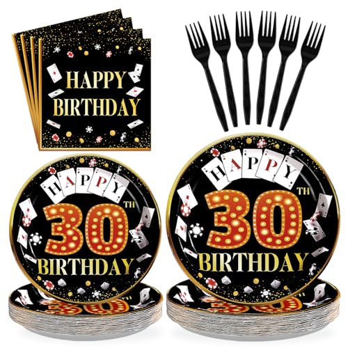 96 Pcs Casino 30th Birthday Party Plates and Napkins - Grencian
