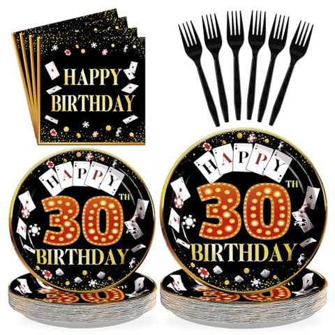 96 Pcs Casino 30th Birthday Party Plates and Napkins - Grencian