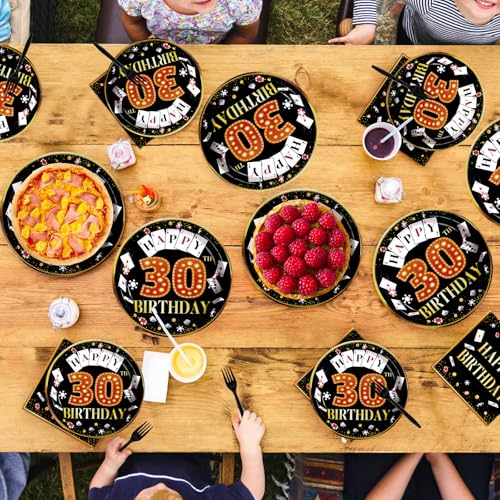 96 Pcs Casino 30th Birthday Party Plates and Napkins - Grencian