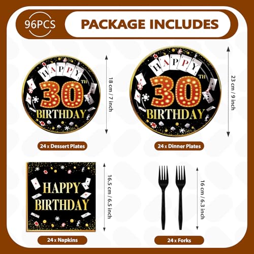 96 Pcs Casino 30th Birthday Party Plates and Napkins - Grencian