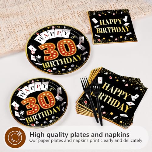 96 Pcs Casino 30th Birthday Party Plates and Napkins - Grencian