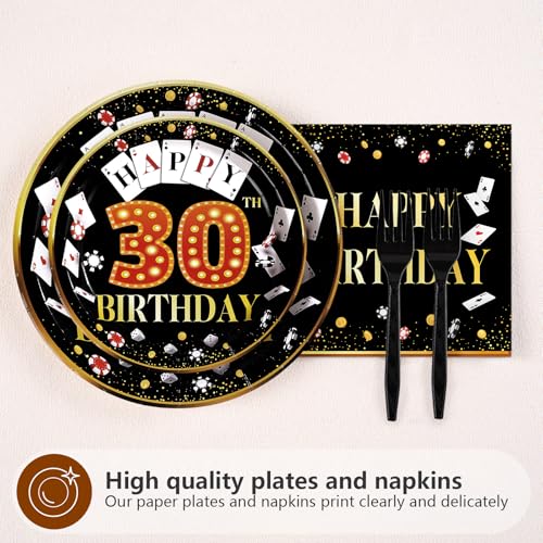 96 Pcs Casino 30th Birthday Party Plates and Napkins - Grencian