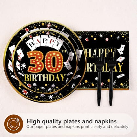 96 Pcs Casino 30th Birthday Party Plates and Napkins - Grencian