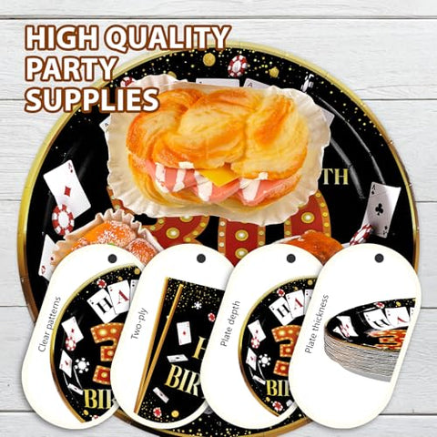 96 Pcs Casino 30th Birthday Party Plates and Napkins - Grencian