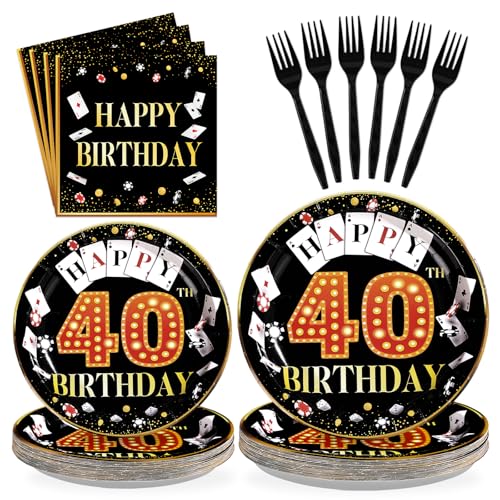 96 Pcs Casino 40th Birthday Party Plates and Napkins - Grencian