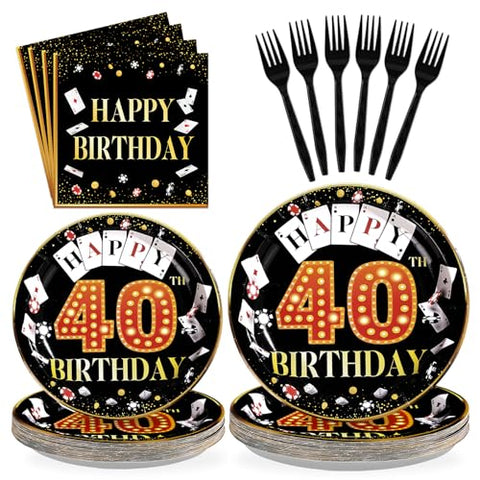 96 Pcs Casino 40th Birthday Party Plates and Napkins - Grencian