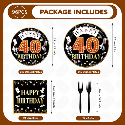96 Pcs Casino 40th Birthday Party Plates and Napkins - Grencian