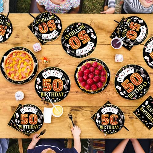96 Pcs Casino 50th Birthday Party Plates and Napkins - Grencian