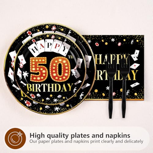 96 Pcs Casino 50th Birthday Party Plates and Napkins - Grencian