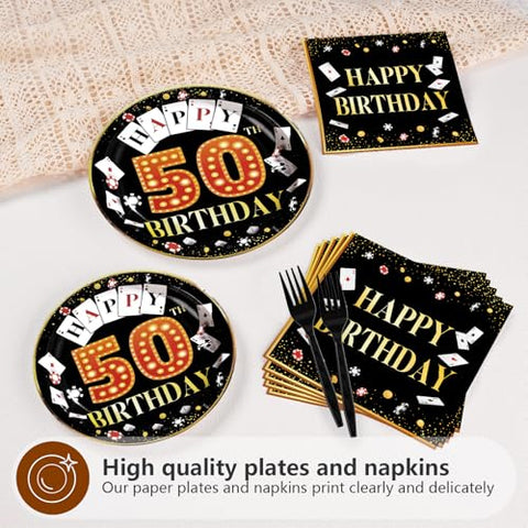 96 Pcs Casino 50th Birthday Party Plates and Napkins - Grencian