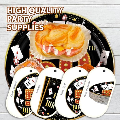 96 Pcs Casino 50th Birthday Party Plates and Napkins - Grencian