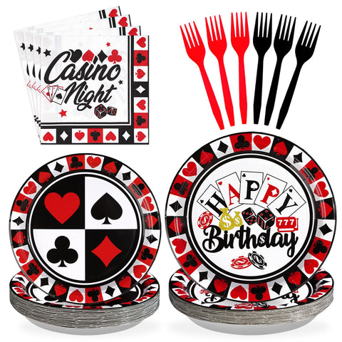 96 Pcs Casino Birthday Party Plates and Napkins - Grencian